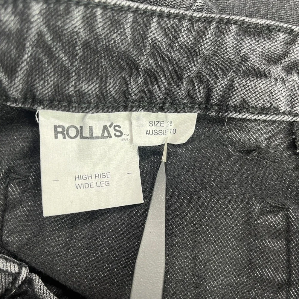 Rolla's High Rise Wide Leg Jeans Womens 28 Black Sailor‎ Front Patch Pockets